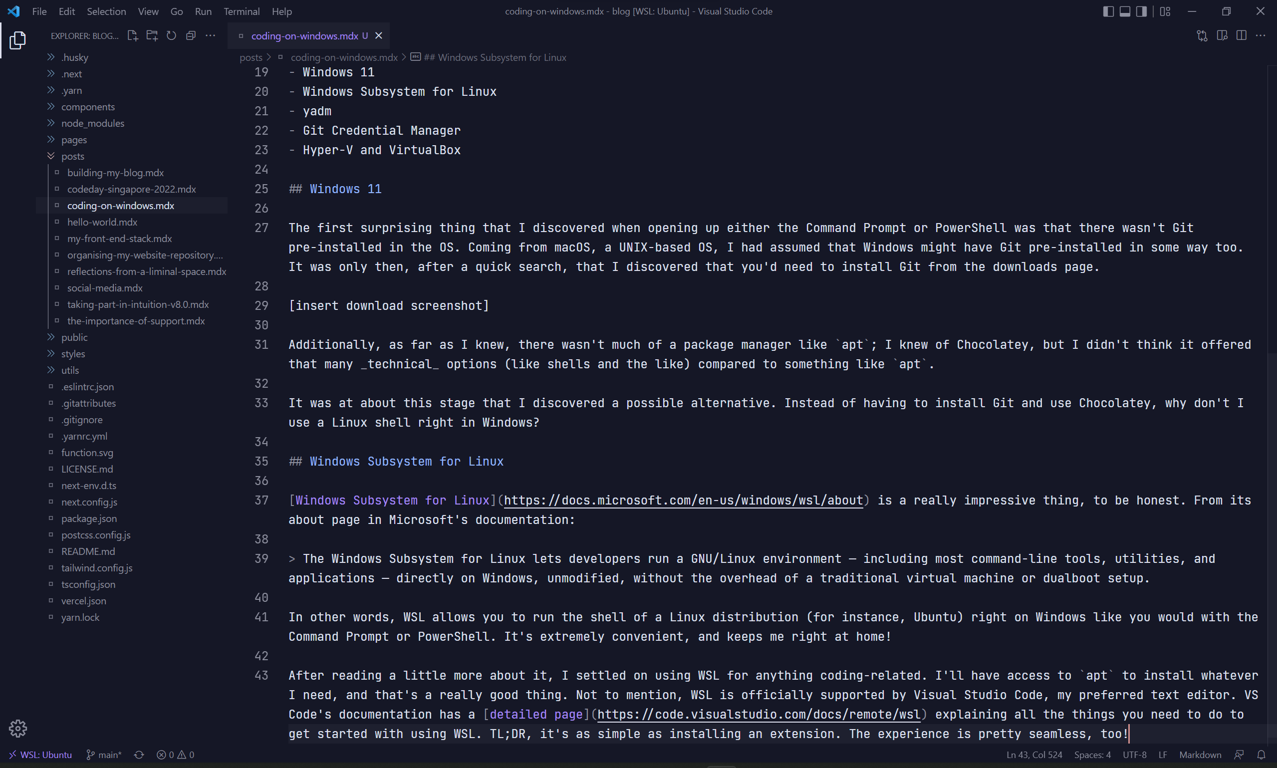 A screenshot of code with WSL: Ubuntu at the bottom